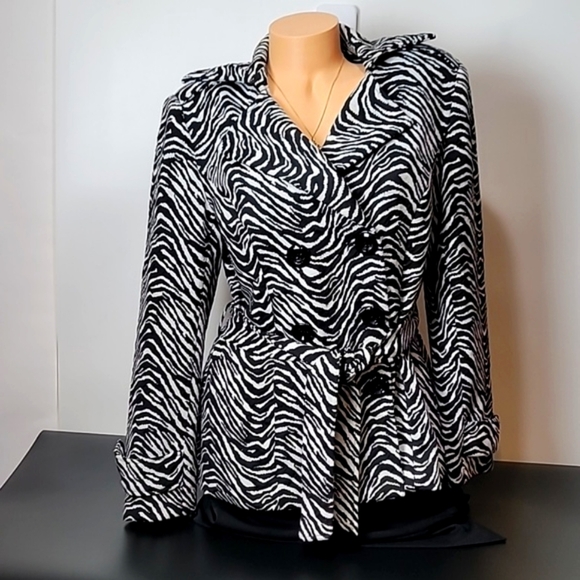 Marisa Christina Jackets & Blazers - Marisa Christina Zebra Print Belted Jacket Double Breasted Black & White